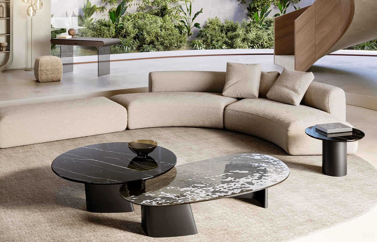Eforma ACHILLE LOW – Design Couchtisch mit Marmorplatte in verschiedenen Größen
