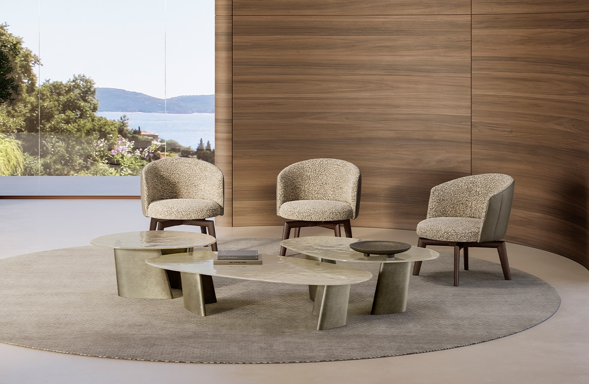 Eforma ACHILLE LOW Stone – Design Couchtisch mit Glasplatte