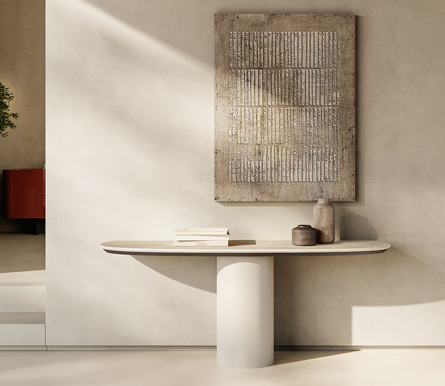 Eforma CILINDRO CONSOLE – Designer Konsole mit Marmorplatte mit Metall oder Holz Gestell