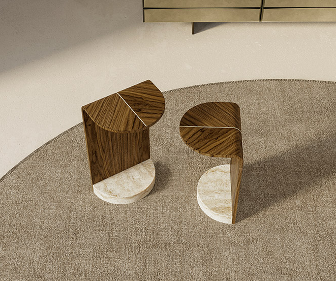 Eforma Cobra Low Designer Beistelltisch aus Holz und Marmor